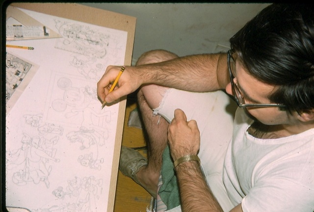 Jeff Bossert drawing the Disney orgy picture.